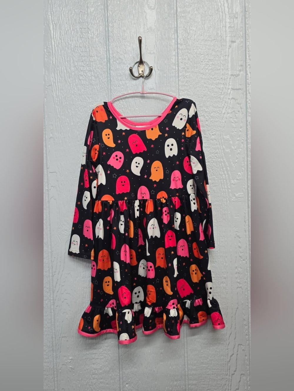 NWT Size 10 Girls Halloween Ghost Ruffle Dress  - Black, Pink, Orange, White